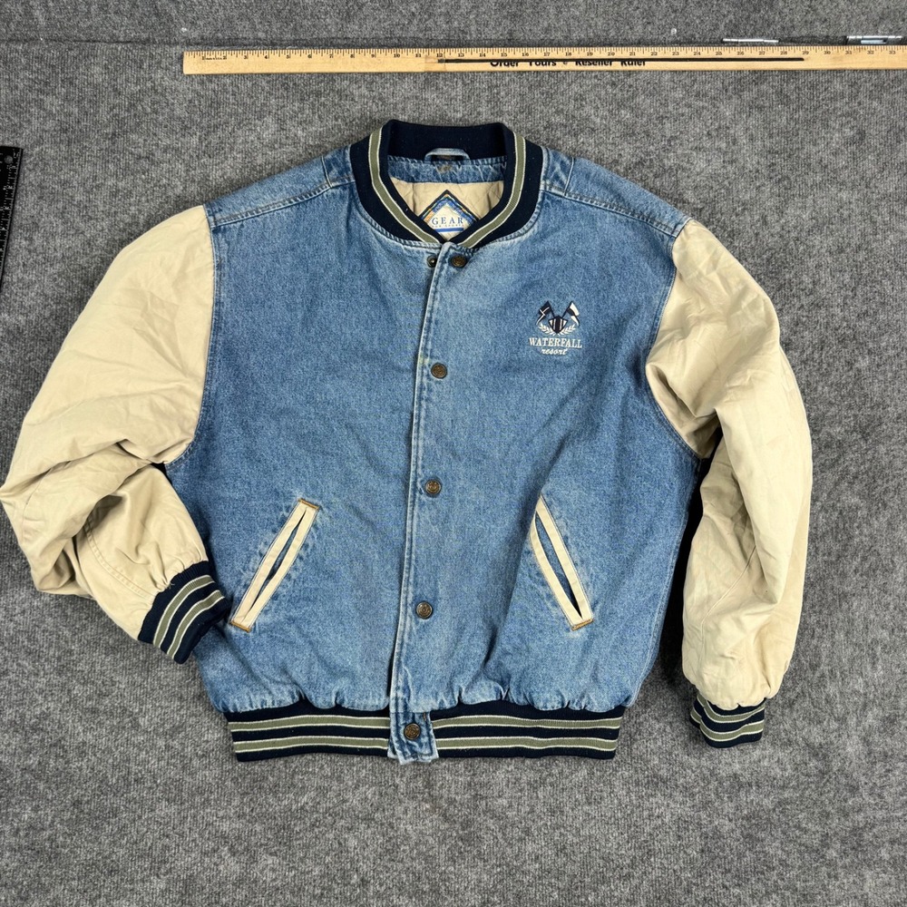 Gear For Sports Jacket Mens Size L Blue Denim Varsity Waterfall Resort Quilted